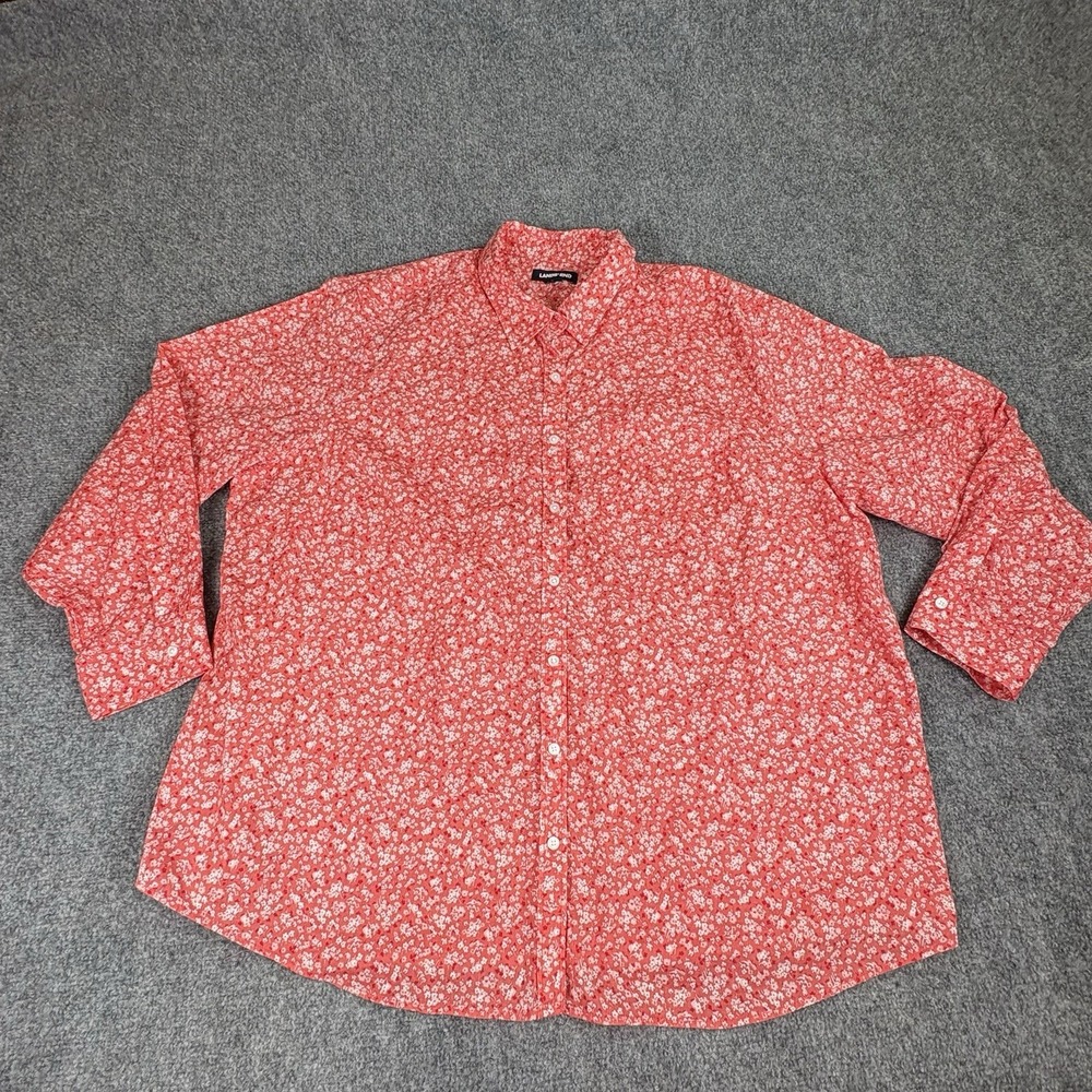 Lands' End Blouse 3X Floral Linen Blend Button Up Roll Tab Sleeves Cottage Boho